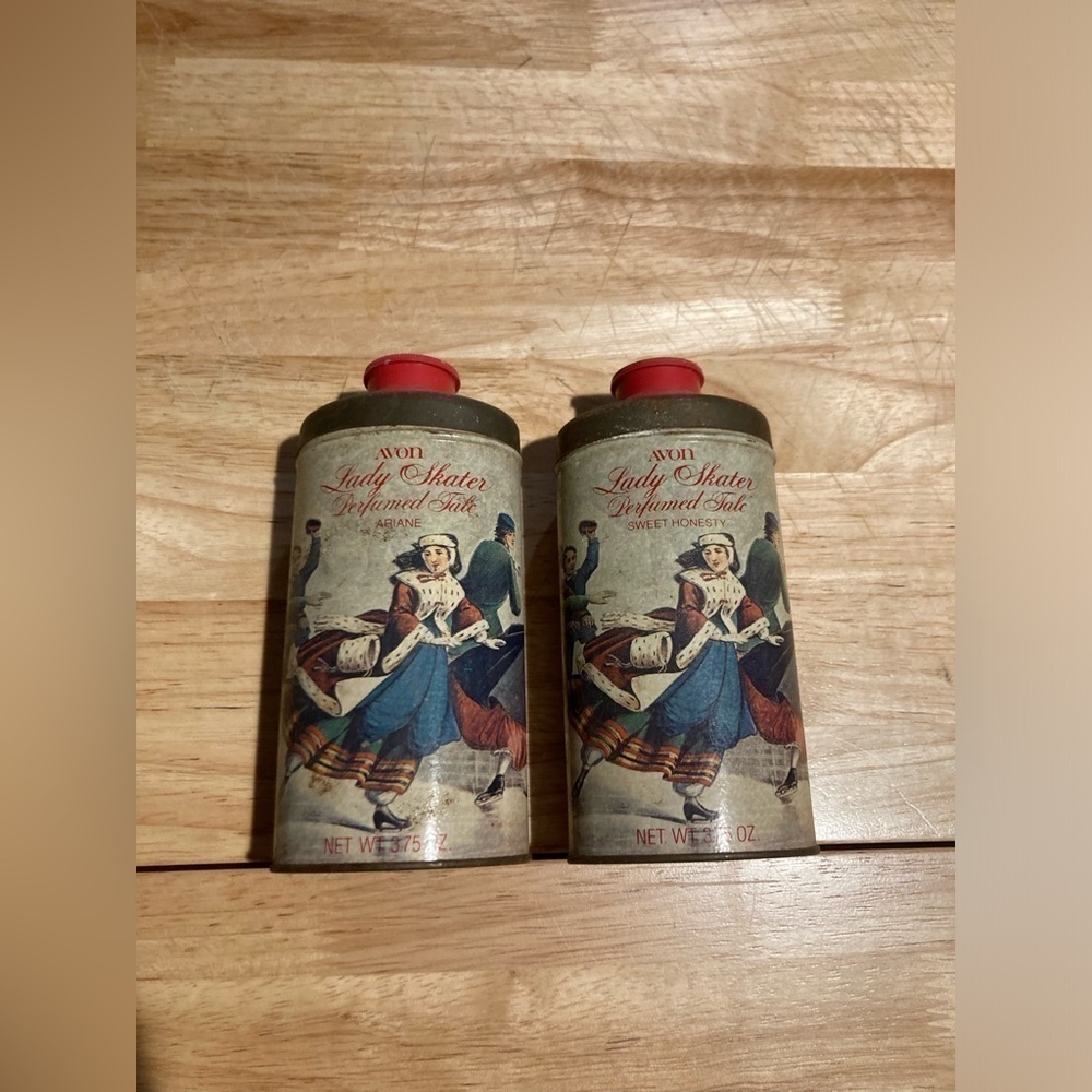 Vintage Avon Lady Skater talc tin Ariane & sweet honesty